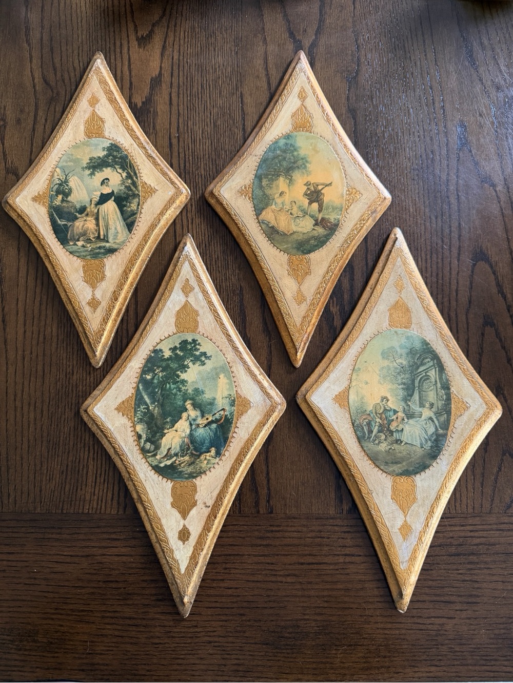 Vintage Set of 4 Florentine Italy Gold Gilt Wall Hanging Art Plaques Decor